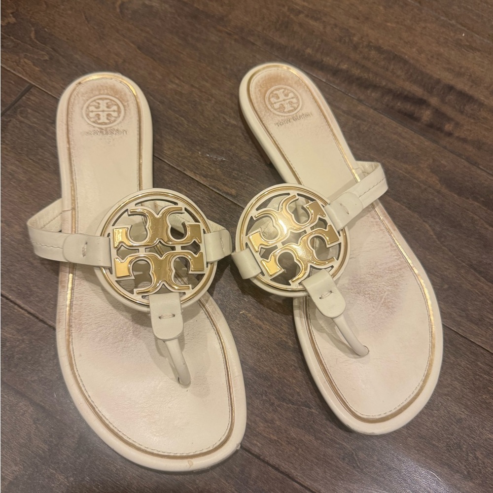 Tory Burch 8.5 White Gold Slide Sandals